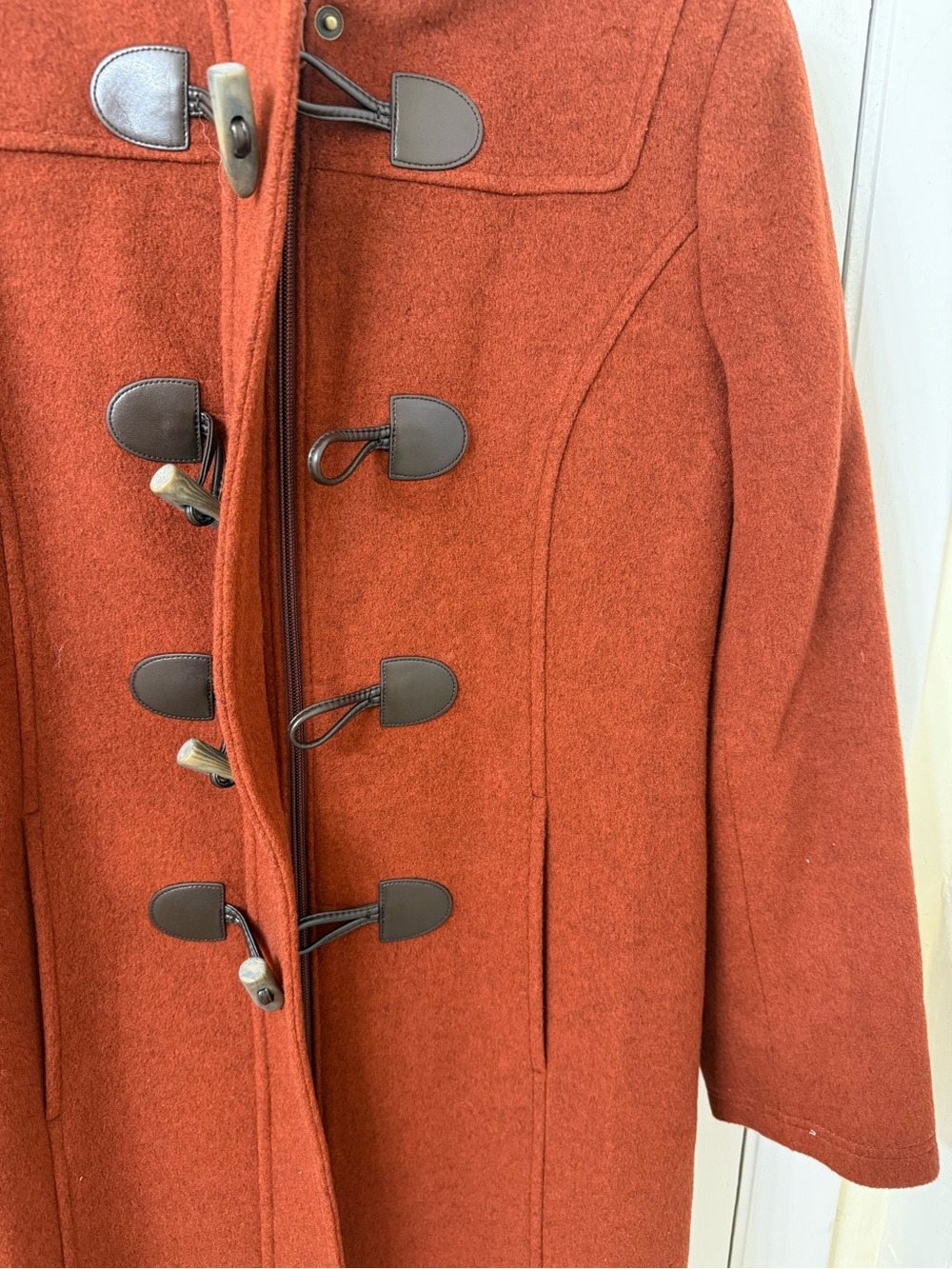 LL Bean Classic Lambswool Duffel Coat 4R Rust Orange Thinsulate Hooded - Picture 2 of 10